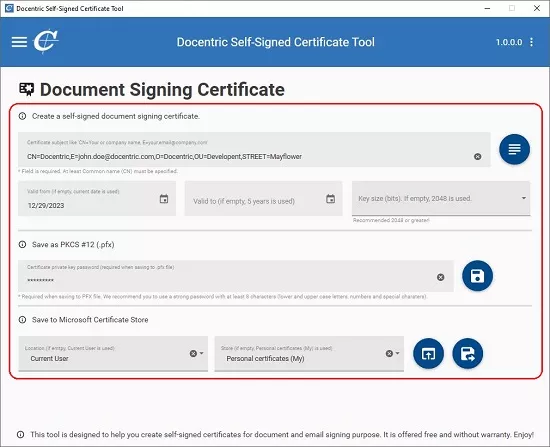Docentric Document signing cert