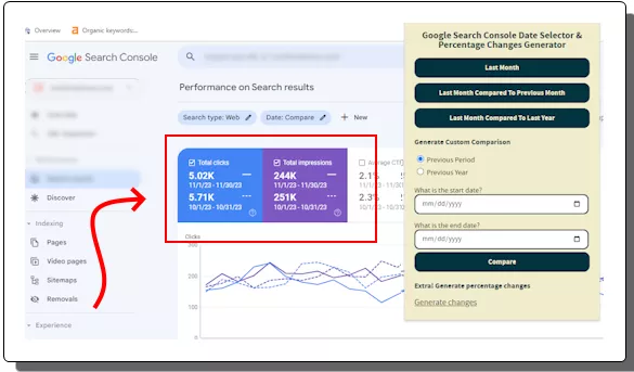 Google Search Console Date Selector in Action